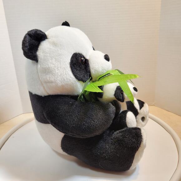Panda Bear Plush Stuffed Animal 12" Holding Baby with Bamboo Plushy Stuffy - Picture 6 of 16